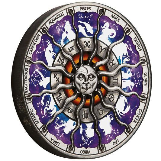Tuvalu 2023 $5 Signs of The Zodiac 5oz Silver Coloured Antiqued Coin