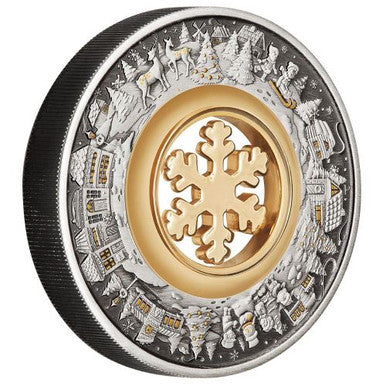 2021 $2 Christmas Wonderland With Rotating Snowflake 2oz Silver Antiqued Coin