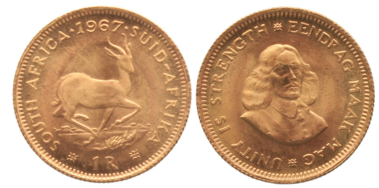 South Africa, 1967 Gold One Rand UNC