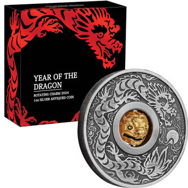 Niue 2024 $1 Lunar Dragon Selectively Gold Plated 1oz Silver Black Proof Coin