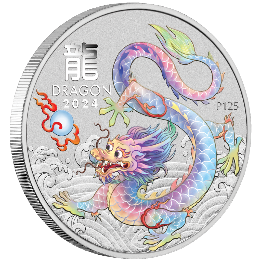2024 $1 ANDA Brisbane Lunar Year of The Dragon White Dragon 1oz Silver Coloured Uncirculated Coin