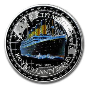 Niue 2012 $2 White Star Line RMS Titanic 100th Anniversary 2oz Silver Coloured Proof Coin