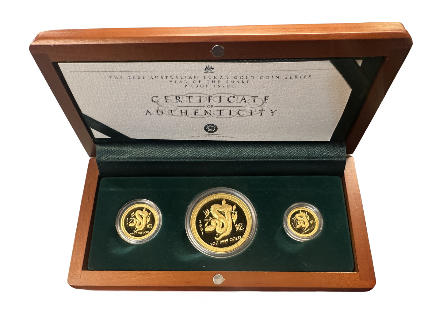 2001 3 Coin Gold Proof Set Lunar Year of the Snake