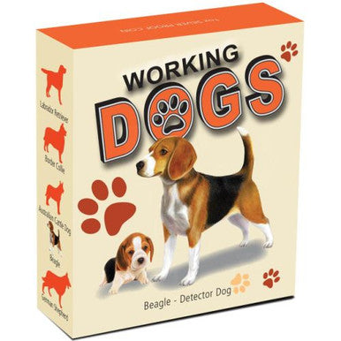 Tuvalu 2011 $1 Working Dogs Beagle Detector Dog 1oz Silver Coloured Proof Coin