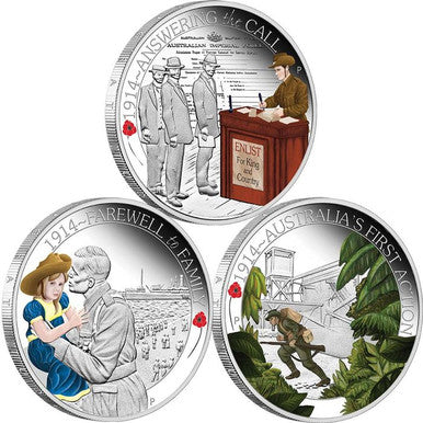 2014 50c The ANZAC Spirit 100th Anniversary 1/2oz Silver Coloured Proof 3 Coin Set
