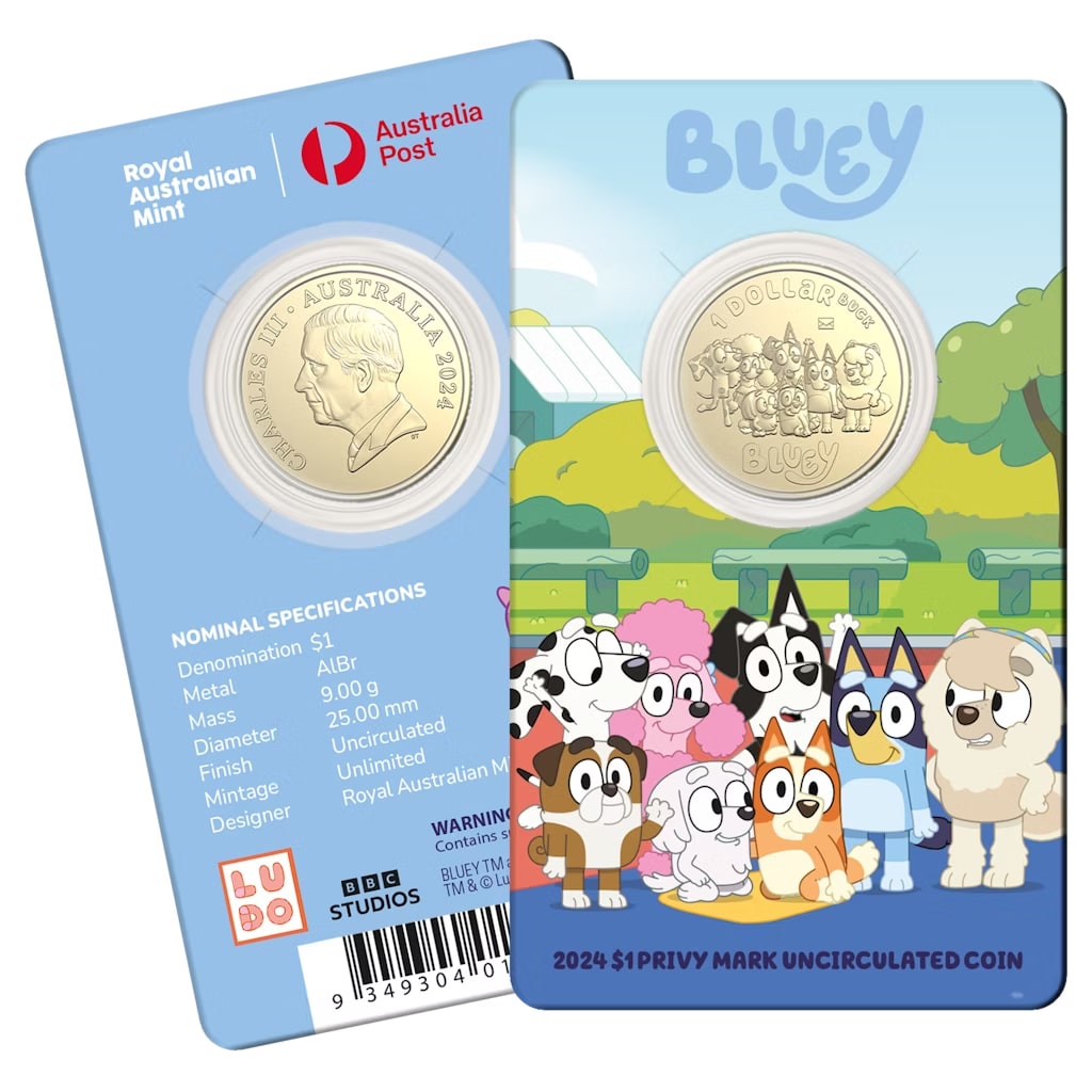2024 $1 Bluey, Bingo and Friends Envelope Privy Mark Uncirculated Coin
