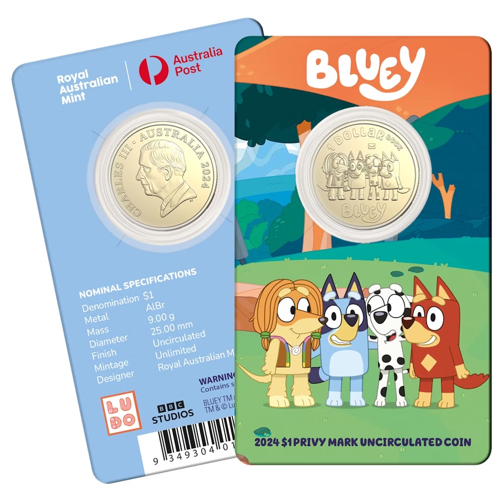 2024 $1 Bluey and Friends Envelope Privy Mark Uncirculated Coin