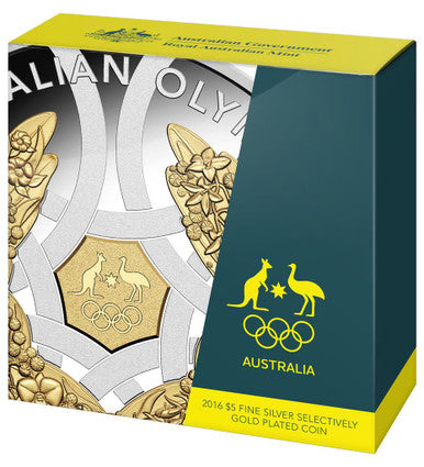 2016 $5 Australian Olympic Team Selectively Gold Plated 1oz Silver Proof Coin