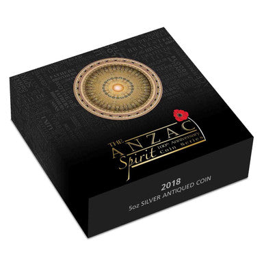 2018 $8 The ANZAC Spirit 100th Anniversary Hall of Memory 5oz Silver Coloured Antiqued Coin