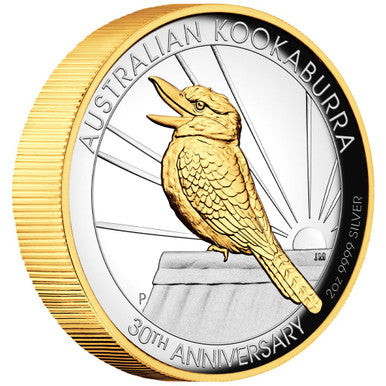 2020 $1 Australian Kookaburra 30 Years 2oz Silver High Relief Gilded Proof Coin