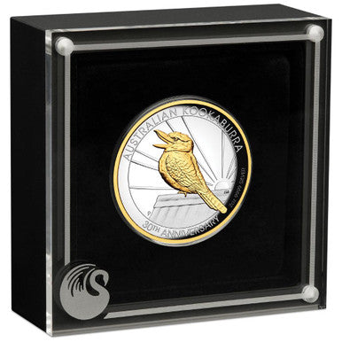 2020 $1 Australian Kookaburra 30 Years 2oz Silver High Relief Gilded Proof Coin