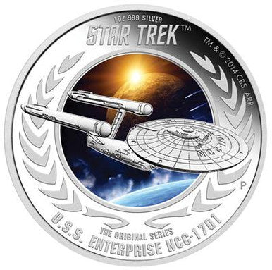 Tuvalu 2015 $1 Star Trek Captain James T. Kirk and USS Enterprise NCC-1701 1oz Silver Coloured Proof 2 Coin Set
