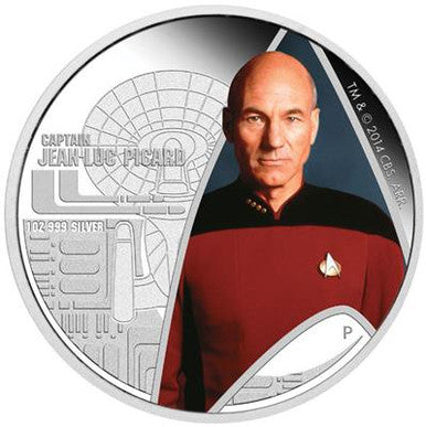 Tuvalu 2015 $1 Star Trek Captain Jean-Luc Picard and USS Enterprise NCC-1701-D 1oz Silver Coloured Proof 2 Coin Set
