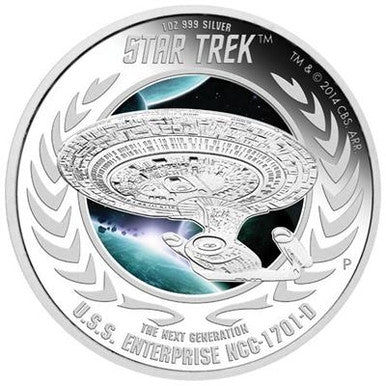 Tuvalu 2015 $1 Star Trek Captain Jean-Luc Picard and USS Enterprise NCC-1701-D 1oz Silver Coloured Proof 2 Coin Set