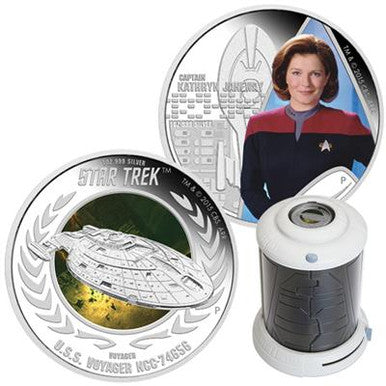 Tuvalu 2015 $1 Star Trek Captain Kathryn Janeway and USS Voyager NCC-74656 1oz Silver Coloured Proof 2 Coin Set