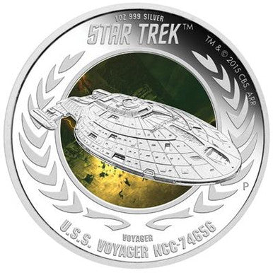 Tuvalu 2015 $1 Star Trek Captain Kathryn Janeway and USS Voyager NCC-74656 1oz Silver Coloured Proof 2 Coin Set