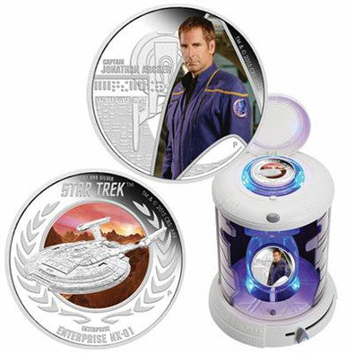 Tuvalu 2015 $1 Star Trek Captain Jonathan Archer and Enterprise NX-01 1oz Silver Coloured Proof 2 Coin Set