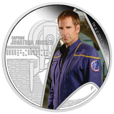 Tuvalu 2015 $1 Star Trek Captain Jonathan Archer and Enterprise NX-01 1oz Silver Coloured Proof 2 Coin Set