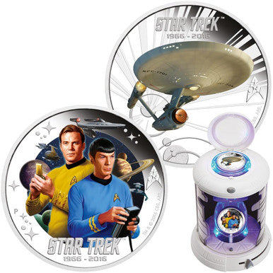 Tuvalu 2016 $1 Star Trek Captain Kirk Spock and USS Enterprise NCC-1701 1oz Silver Coloured Proof 2 Coin Set