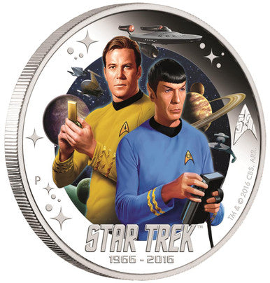 Tuvalu 2016 $1 Star Trek Captain Kirk Spock and USS Enterprise NCC-1701 1oz Silver Coloured Proof 2 Coin Set