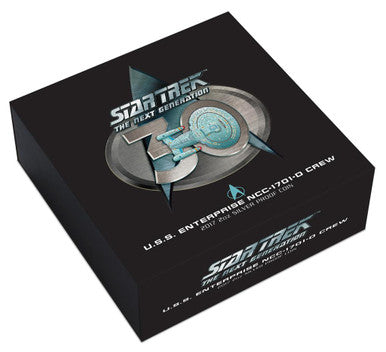 Tuvalu 2017 $2 Star Trek The Next Generation 30th Anniversary USS Enterprise NCC-1701-D Crew 2oz Silver Coloured Proof Coin
