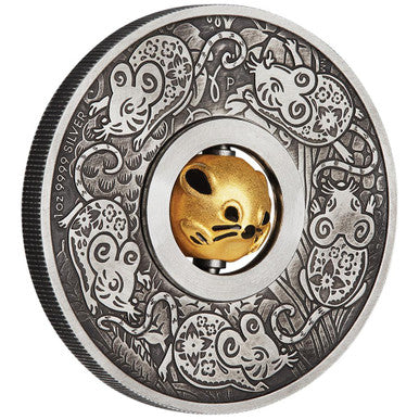 2020 $1 Lunar Mouse Rotating 1oz Silver Antiqued Coin