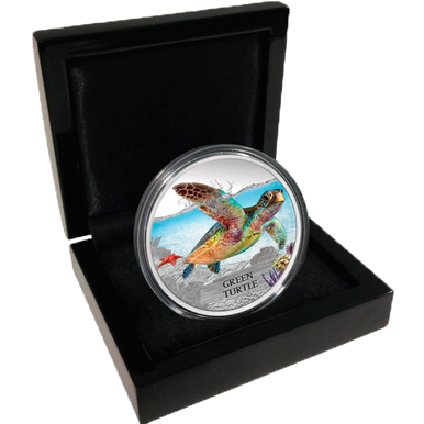 Tuvalu 2014 $1 Endangered and Extinct Green Turtle 1oz Silver Coloured Proof Coin