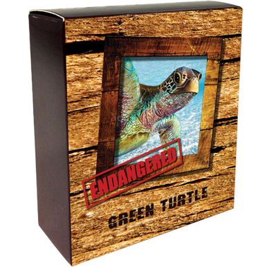 Tuvalu 2014 $1 Endangered and Extinct Green Turtle 1oz Silver Coloured Proof Coin