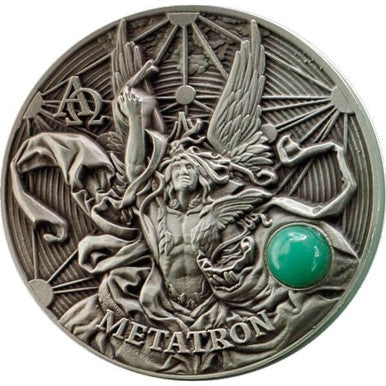 Niue 2016 $5 The Choir of Angels Metatron with Green Aventurine Gemstone Silver Coin