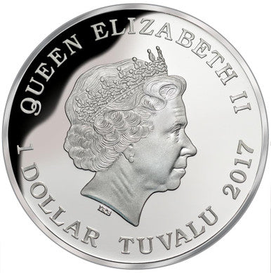 Tuvalu 2017 $1 Deadly and Dangerous Bull Shark 1oz Silver Coloured Proof Coin