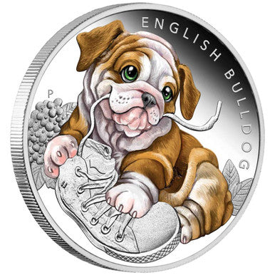 Tuvalu 2018 50c Puppies English Bulldog 1/2oz Silver Coloured Proof Coin