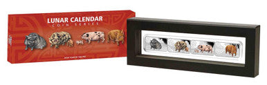 Tuvalu 2019 $1 Lunar Calendar Year of The Pig 1oz Silver Coloured Rectangle 4 Coin Proof Set