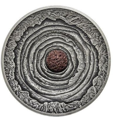 Niue 2014 $2 Volcano Erta Ale with Lava Inset 1oz Silver Antiqued Coin
