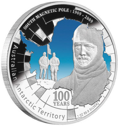 2009 $1 Australian Antarctic Territory South Magnetic Pole 1oz Silver Coloured Proof Coin