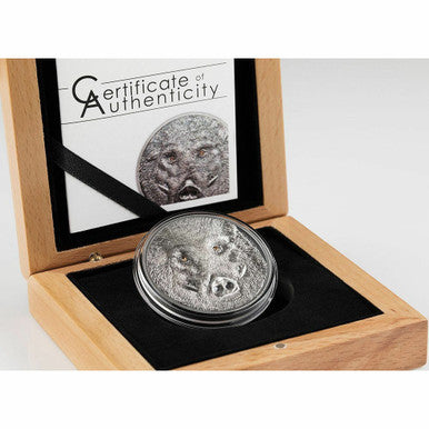 Mongolia 2018 500 Togrog Wild Boar with Swarovski Eyes 1oz Silver Antiqued Coin