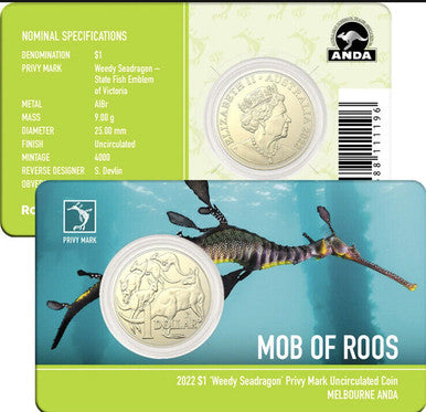 2022 $1 ANDA Melbourne Mob of Roos 'Weedy Seadragon' Privy Mark Uncirculated Coin