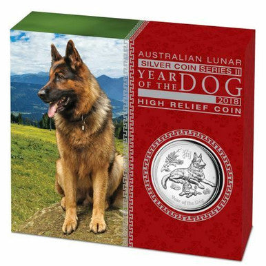 2018 $1 Lunar Year of The Dog 1oz Silver High Relief Proof Coin