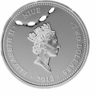 Niue 2012 $2 Ocean Predators Great White Shark 1oz Silver Coloured Proof Coin