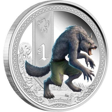 Tuvalu 2013 $1 Mythical Creatures Werewolf 1oz Silver Coloured Proof Coin