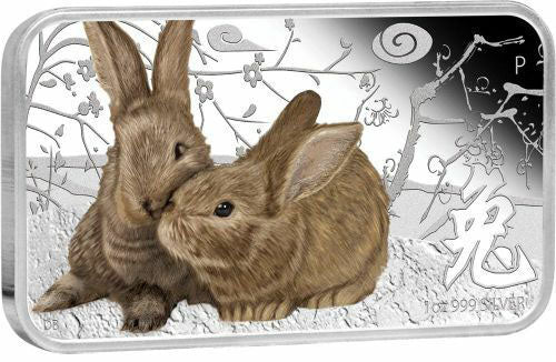 Cook Islands 2011 $1 Lunar Calendar Year of The Rabbit 1oz Silver Coloured Proof Rectangle Shaped 4 Coin Set