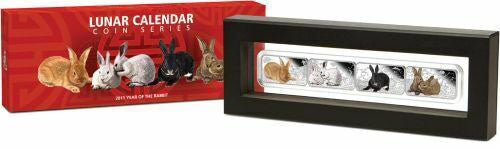 Cook Islands 2011 $1 Lunar Calendar Year of The Rabbit 1oz Silver Coloured Proof Rectangle Shaped 4 Coin Set