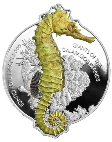 Solomon Islands 2020 $1 Giants of The Galapagos Islands Giant Seahorse 1oz Silver Coloured Proof Coin