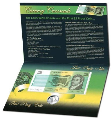 $2 Currency Crossroads Last Prefix Paper Note and First Coin Silver Proof Premium Pack