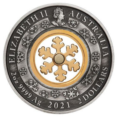 2021 $2 Christmas Wonderland With Rotating Snowflake 2oz Silver Antiqued Coin