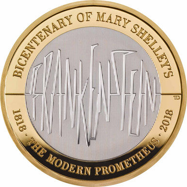 UK 2018 £2 The 200th Anniversary of The Publication of Frankenstein Selectively Gold Plated Silver Proof Coin