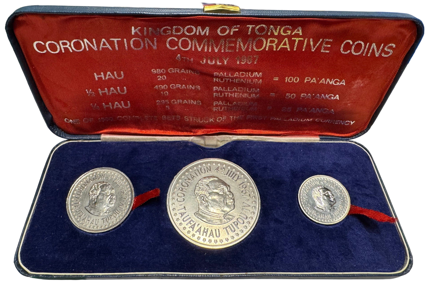 Tonga 1967, King Taufa'ahau Coronation, Palladium 3 Coin Set