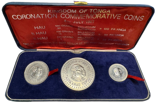 Tonga 1967, King Taufa'ahau Coronation, Palladium 3 Coin Set