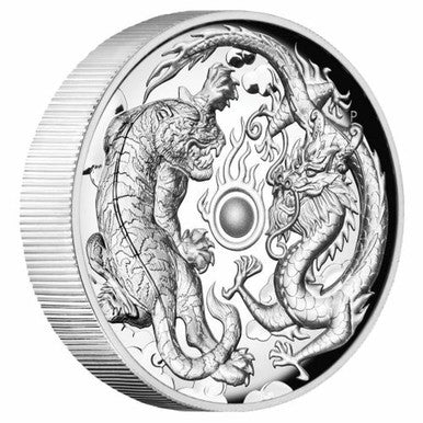 2018 $2 Dragon & Tiger 2oz Silver Proof High Relief Coin