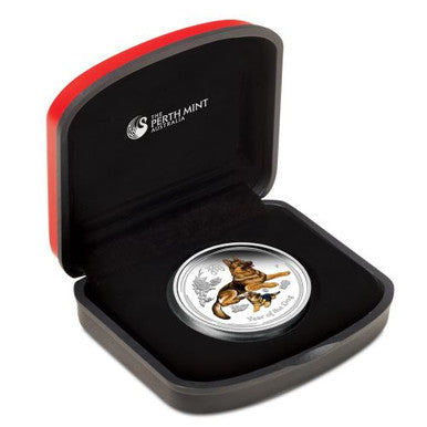2018 $1 Lunar Year of The Dog 1oz Silver Coloured Proof Coin