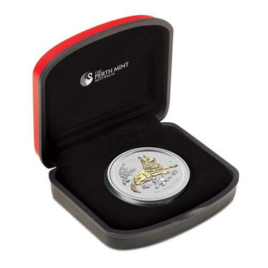 2018 $1 Lunar Year of The Dog 1oz Silver Gilded Coin